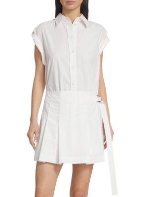 Плиссированное мини-платье-рубашка Twofer , цвет Optic White Helmut Lang
