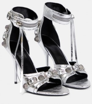 Декорированные кожаные сандалии Cagole , серебряный Balenciaga