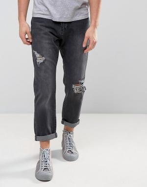 Черные выбеленные расклешенные джинсы с рваной отделкой Zeffer. Цвет: черный