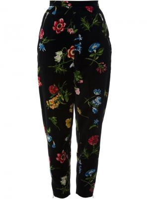 Зауженные брюки с цветочным принтом Kenzo Vintage. Цвет: чёрный