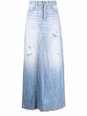 Джинсовая юбка макси с эффектом потертости Dsquared2. Цвет: синий