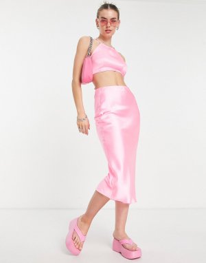 Атласная юбка миди-комбинация розового цвета COLLUSION