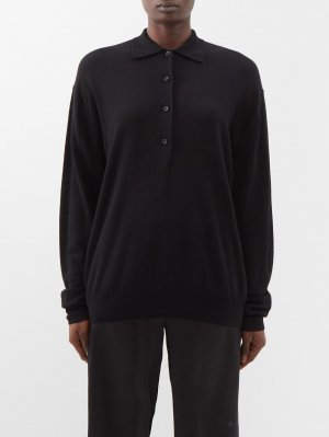 Рубашка-поло из смесовой шерсти Toteme, черный Totême