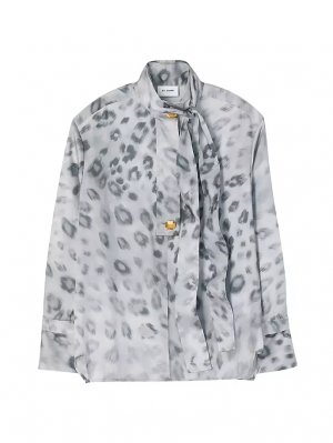 Блузка с леопардовым принтом и завязками на воротнике , серый St. John