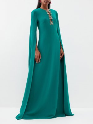 Платье из крепа с бантом и накидкой , зеленый Elie Saab