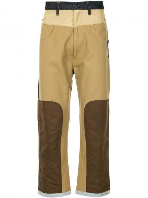 Широкие джинсы дизайна колор-блок Junya Watanabe MAN. Цвет: коричневый