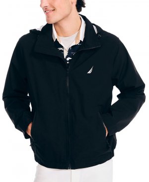 Мужская классическая легкая куртка Rainbreaker с капюшоном и молнией спереди , черный Nautica