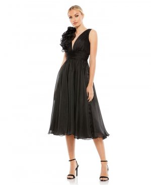 Женское коктейльное платье трапециевидной формы с глубоким вырезом и оборками , черный Mac Duggal