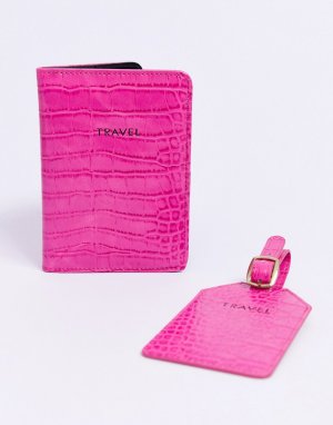 Подарочный набор с обложкой для паспорта и багажной биркой под крокодиловую кожу -Розовый ASOS DESIGN