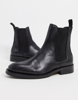 Черные кожаные ботинки челси Femme-Черный цвет Selected