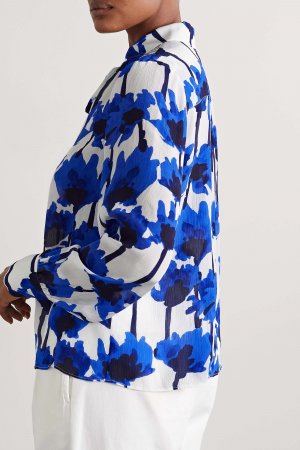 JASON WU блуза из крепона с цветочным принтом и завязками на горловине, синий