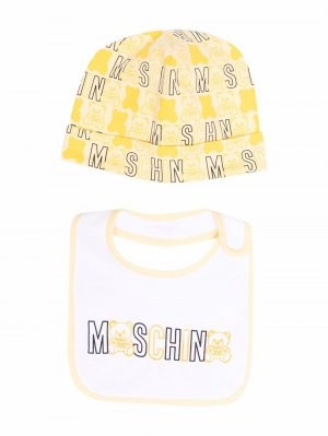 Комплект из шапки и нагрудника с логотипом Moschino Kids. Цвет: желтый
