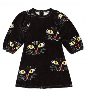 Платье из хлопкового велюра с кошачьим лицом , черный Mini Rodini