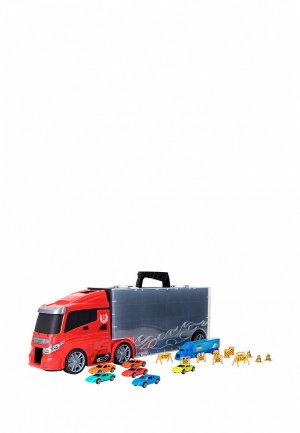 Набор игровой Givito Детская машинка серии Мой город (Автовоз - кейс 59 см, красный, с тоннелем. из 6 машинок, 1 фуры и 12 дорожных знаков). Цвет: разноцветный