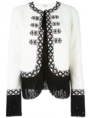 Пиджак с вышивкой и бахромой Talitha. Цвет: белый