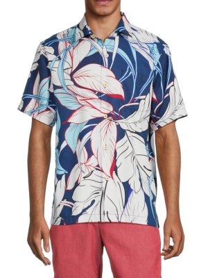 Рубашка на пуговицах из смесового шелка с короткими рукавами Fronds Isles , цвет Bering Blue Tommy Bahama