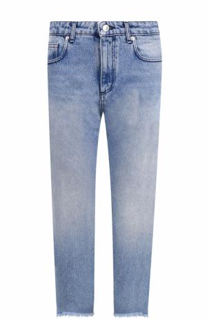 Укороченные джинсы прямого кроя с потертостями MSGM. Цвет: синий