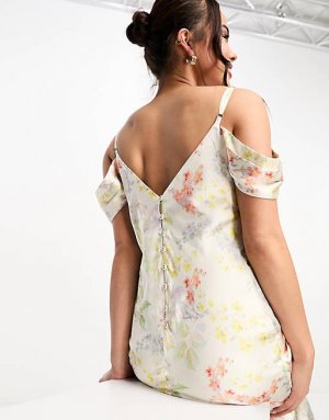 Атласное платье макси цвета слоновой кости с цветочным принтом Hope & Ivy