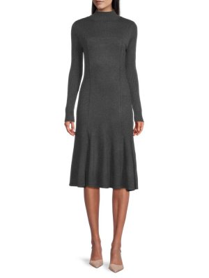 Трикотажное платье миди из смесового кашемира с вырезами , серый Donna Karan