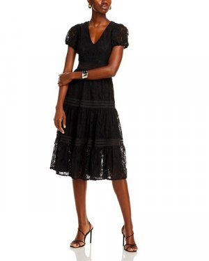 Кружевное платье-миди с короткими рукавами , цвет Black AQUA