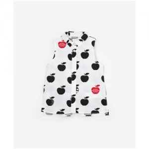 Блузка без рукавов с боковыми разрезами и крупным принтом белая , цвет Черно-белый принтованный, размер 122 Gulliver