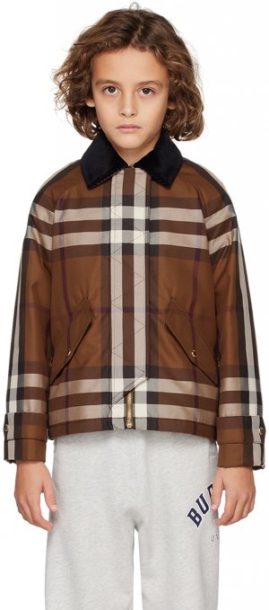 Детская коричневая куртка в клетку , цвет Dark birch brown/Check Burberry
