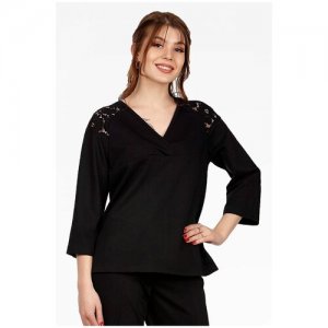 Блуза SettyS Collection, повседневный стиль, свободный силуэт, размер 50, черный Setty'S Collection. Цвет: черный