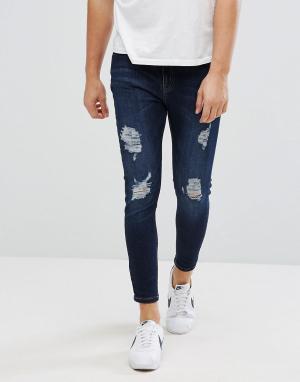 Рваные обтягивающие джинсы Aces Couture. Цвет: синий