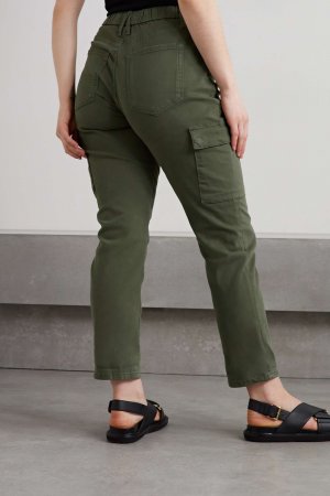 GOOD AMERICAN Зауженные брюки карго Army асимметричного кроя из смесового хлопкового твила, армейский зеленый