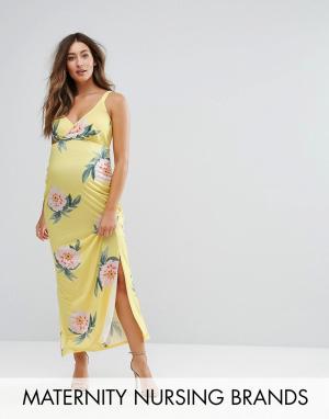 Чайное платье с цветочным принтом для кормящих мам & You. Цвет: желтый