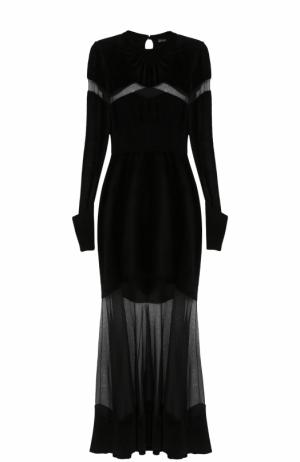 Вязаное платье-макси с прозрачными вставками Alexander McQueen. Цвет: черный