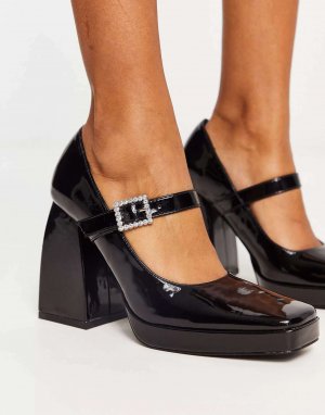 Черные лакированные туфли на каблуке MAYA MARY JANES с украшенной пряжкой Raid