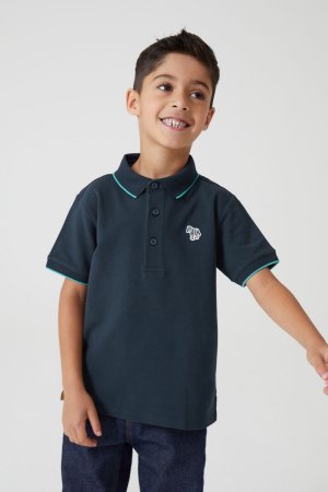 Рубашка-поло с короткими рукавами для мальчиков мотивом зебры и логотипом , синий Paul Smith