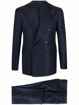Полосатый костюм с двубортным пиджаком Tagliatore. Цвет: синий