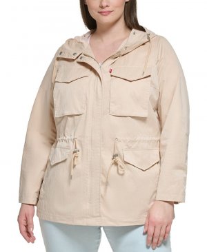 Куртка больших размеров с капюшоном и молнией спереди длинными рукавами Levi's, тан/бежевый Levi's