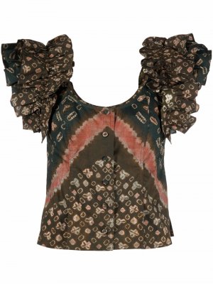 Блузка с оборками на рукавах Ulla Johnson. Цвет: коричневый