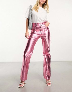 Прямые джинсы розового цвета металлик в стиле 90-х ASOS