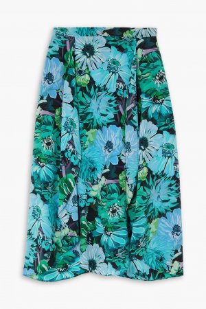 Асимметричная юбка миди из шелкового крепдешина с цветочным принтом STELLA MCCARTNEY, синий McCartney
