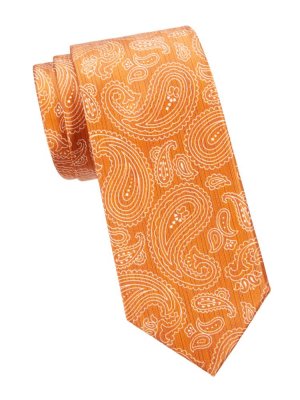 Шелковый галстук с пейсли , цвет Red Orange Brioni