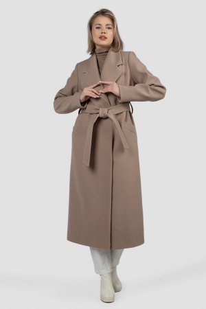Пальто женское демисезонное (пояс) EL PODIO. Цвет: темно-бежевый