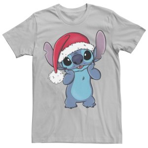 Мужская рождественская футболка с портретом Lilo & Stitch и шляпой Санты Disney