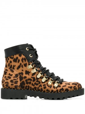 Ботинки на шнуровке с леопардовым принтом Twin-Set. Цвет: коричневый