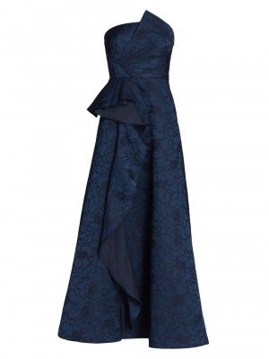 Жаккардовое бальное платье с цветочным принтом , синий ML Monique Lhuillier