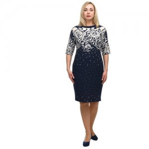 Платье нарядное офисное с фактурным цветочным принтом 3/4 рукав plus size (большие размеры) OL/1805021/2-66 OLS. Цвет: бежевый