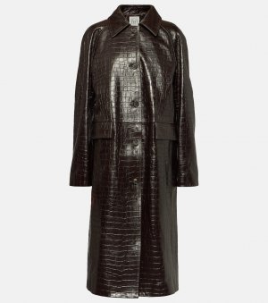 Пальто из кожи с тиснением под крокодила Toteme, коричневый Totême
