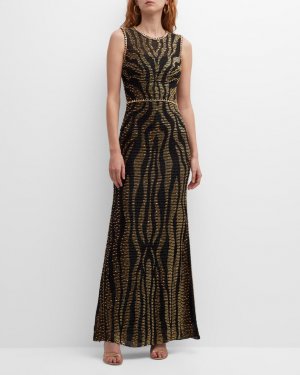 Платье-колонна без рукавов с зебровым бисером Jenny Packham