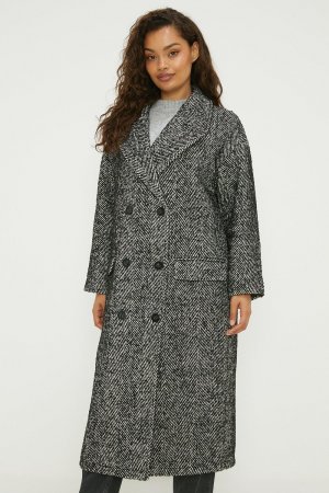 Двубортное пальто Petite Maxi с узором «елочка» , черный Dorothy Perkins