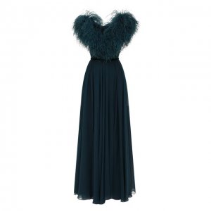 Шелковое платье с отделкой перьями Elie Saab. Цвет: синий