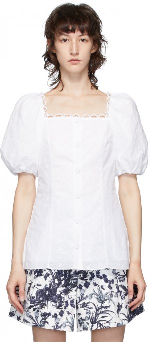 Белая блуза с пышными рукавами и квадратным вырезом Inez Erdem