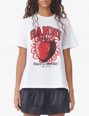 Базовая футболка свободного кроя из джерси клубничного цвета Ganni, белый GANNI